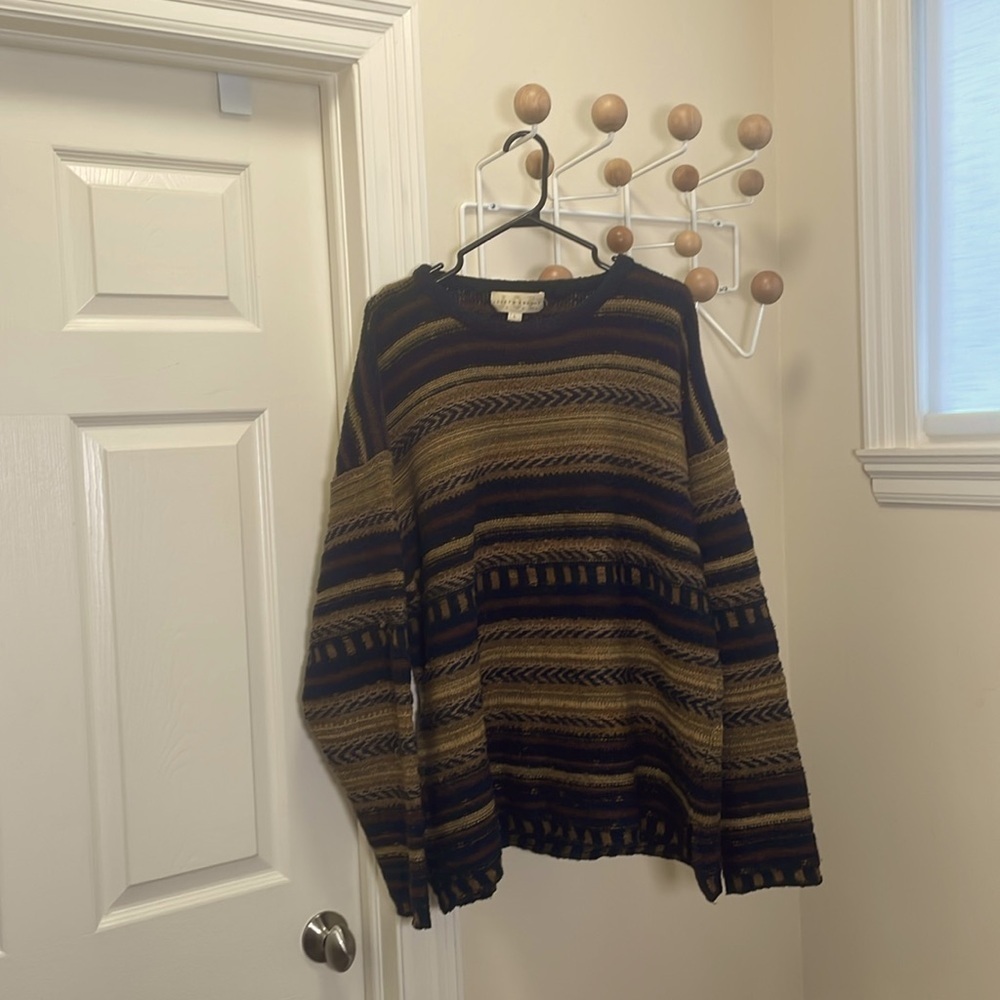 Joesph Abboud - Horizontal Coogi Style Sweater Oversized - Tan/Red - L